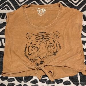 Chaser gold tie-front tiger crop top